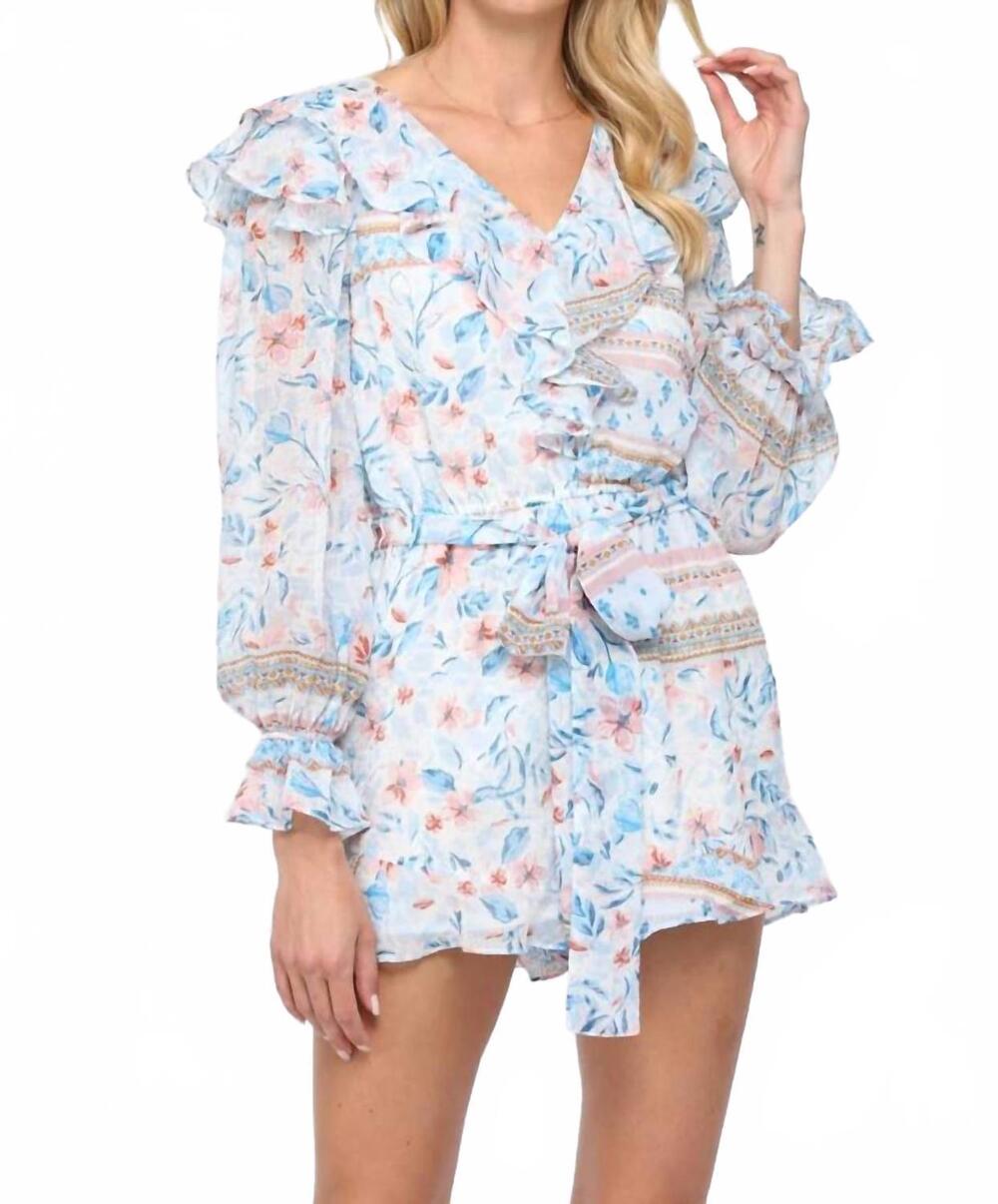 NEW FATE ruffle romper in blue